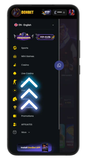 open side menu casino tab